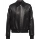 Men’s Black Elasticated Bomber Leather Jacket