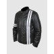 Men's Black Leather Jacket with White Stripes