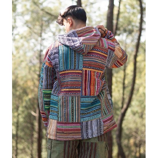 Men's Boho Patchwork Fleece-Lined Winter Jacket