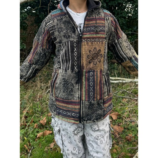 Men's Boho Patchwork Fleece-Lined Winter Jacket