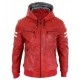 Men’s Bomber Red Leather Biker Hooded