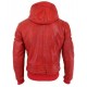 Men’s Bomber Red Leather Biker Hooded