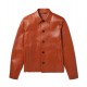 Men’s Brown Leather Blouson Jacket with Shirt Collar