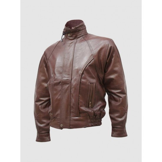 Men’s Chocolate Brown Leather Bomber Jacket