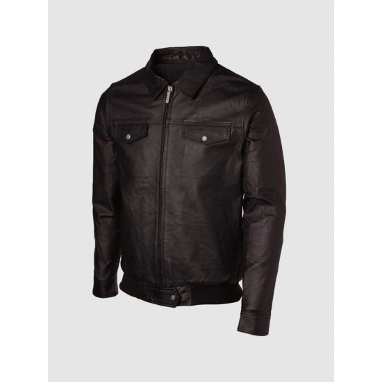 Men's Expressive Brown Bomber Leather Jacket