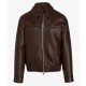 Men’s Faux Leather Jacket with Brown Shirt Collar