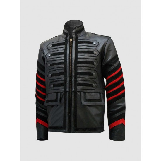 Men’s Fitted Black Military Leather Jacket