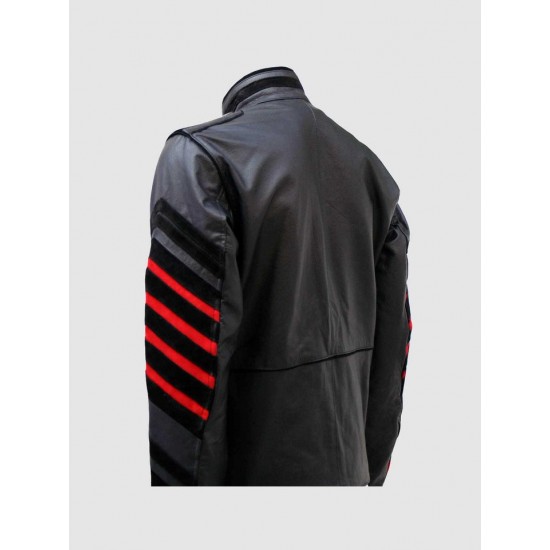 Men’s Fitted Black Military Leather Jacket