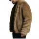 Men's Gray Wolf Faux Fur Bomber with Oversized Hood - Short Furry Hooded Jacket