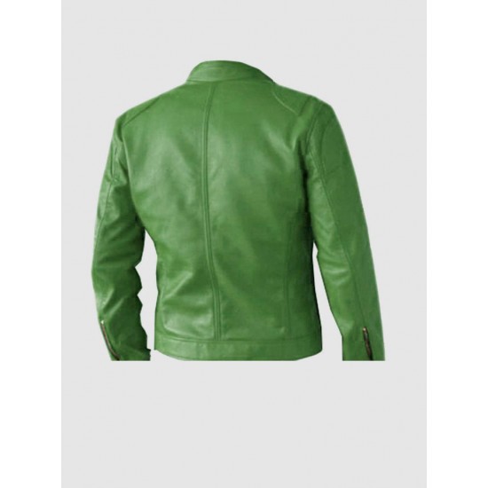 Men’s Green Leather Jacket - Regular Fit for Party Wear