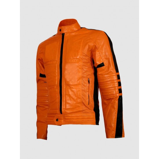 Men’s Orange Leather Jacket for Street Fashion