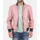 Men’s Pink Leather Bomber Jacket