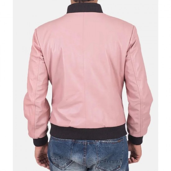 Men’s Pink Leather Bomber Jacket