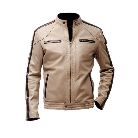 Mens Brown Stripped Beige Jacket