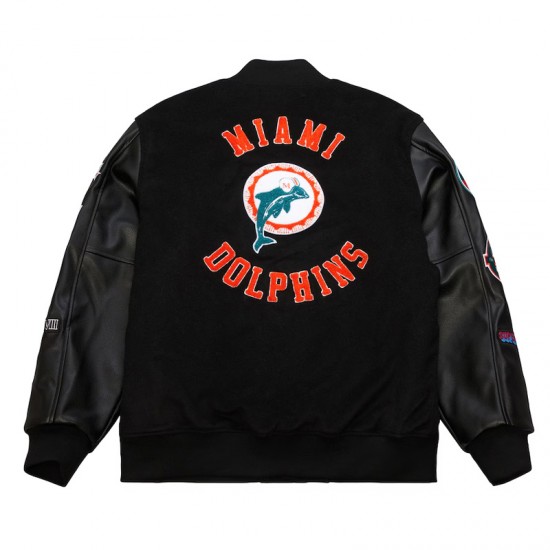 Miami Dolphins Black Out Vintage Logo Varsity Jacket