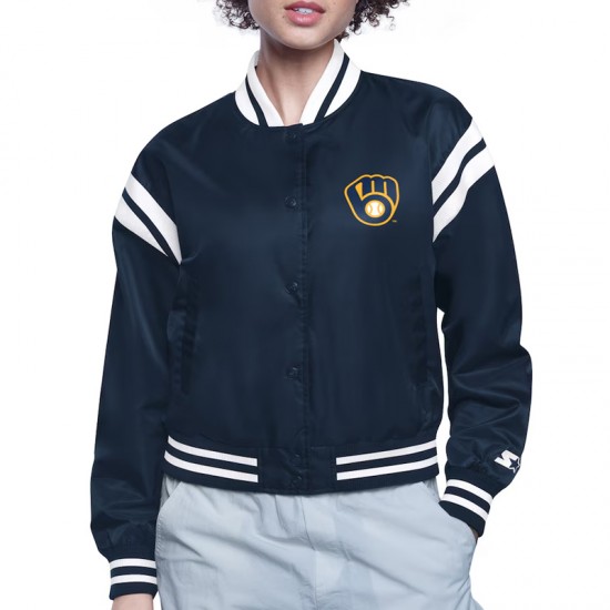 Milwaukee Brewers Printed Logo Varsity Satin Jacket