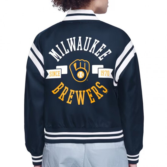 Milwaukee Brewers Printed Logo Varsity Satin Jacket