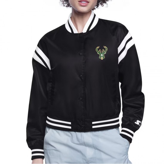 Milwaukee Bucks Printed Logo Varsity Satin Jacket