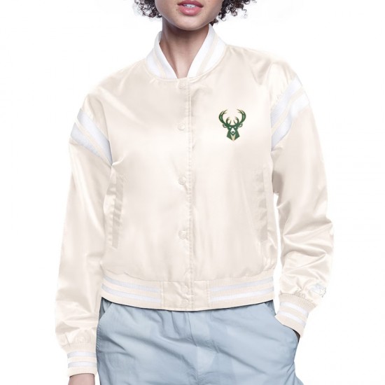 Milwaukee Bucks Printed Logo Varsity Satin Jacket