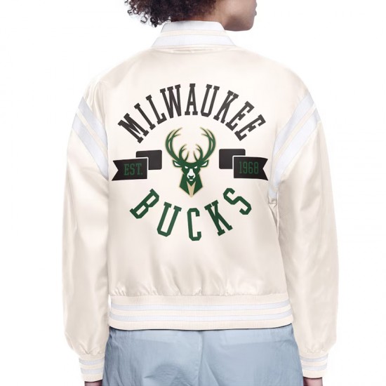 Milwaukee Bucks Printed Logo Varsity Satin Jacket