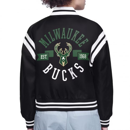 Milwaukee Bucks Printed Logo Varsity Satin Jacket