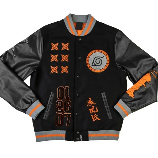 Naruto Hidden Leaf Wool Black Varsity Jacket