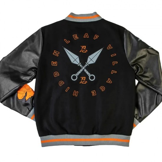 Naruto Hidden Leaf Wool Black Varsity Jacket