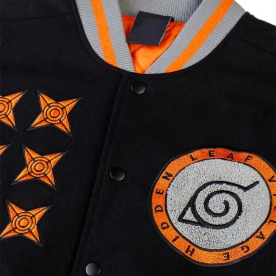 Naruto Hidden Leaf Wool Black Varsity Jacket