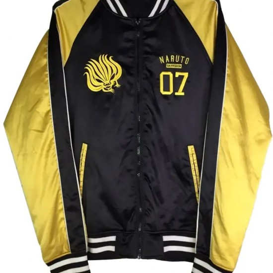 Naruto Shippuden Satin Black Varsity Jacket