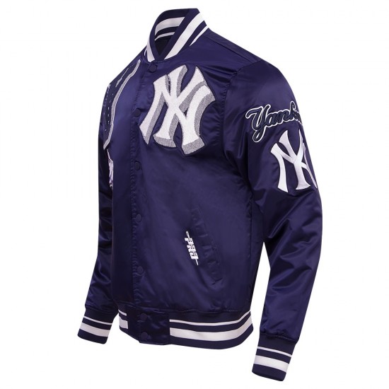 New York Yankees Mashup Men's Rib Navy Blue Satin Jacket