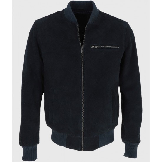 Noah Mens Navy Blue Bomber Suede Leather Jacket