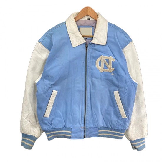 North Carolina Light Blue and White Varsity Leather Jacket