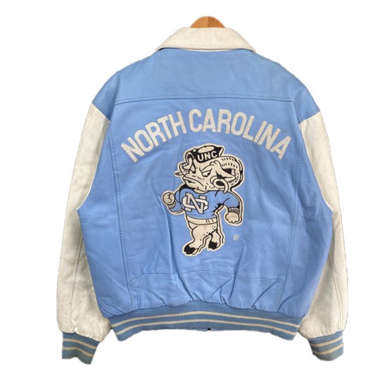 North Carolina Light Blue and White Varsity Leather Jacket