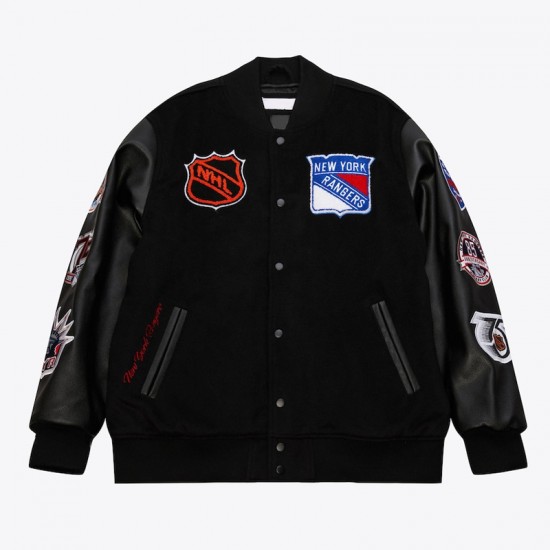 NY Rangers Black Out Team Logo Varsity Jacket