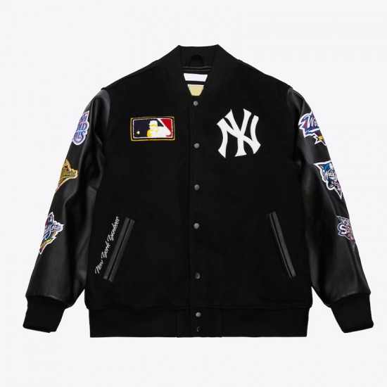 NY Yankees Black Out Vintage Logo Varsity Jacket