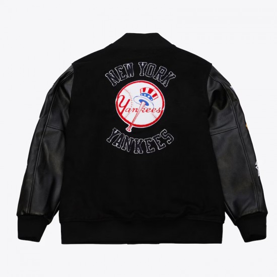 NY Yankees Black Out Vintage Logo Varsity Jacket