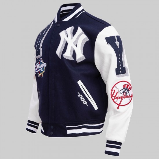 NY Yankees Mashup Men's Rib Wool Midnight Navy and White Varsity Jacket