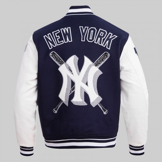 NY Yankees Mashup Men's Rib Wool Midnight Navy and White Varsity Jacket