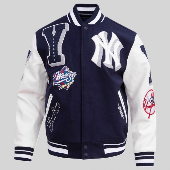 NY Yankees Mashup Men's Rib Wool Midnight Navy and White Varsity Jacket