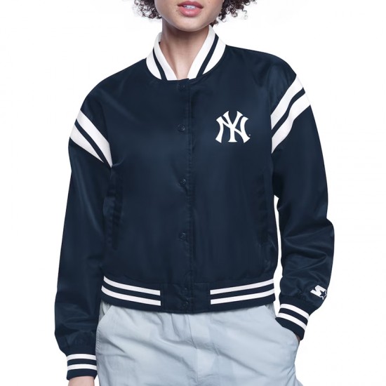 NY Yankees Printed Logo Varsity Satin Jacket