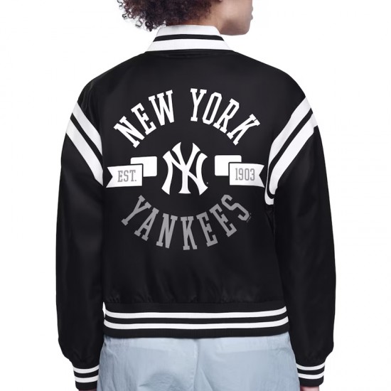 NY Yankees Printed Logo Varsity Satin Jacket