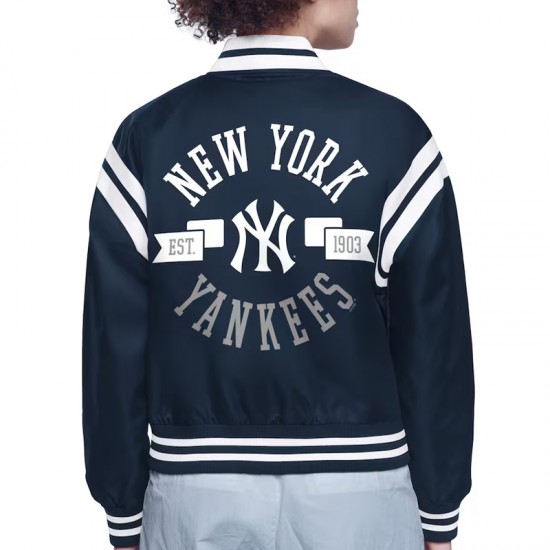 NY Yankees Printed Logo Varsity Satin Jacket