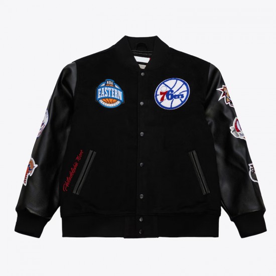 Philadelphia 76ers Black Out Team Logo Varsity Jacket