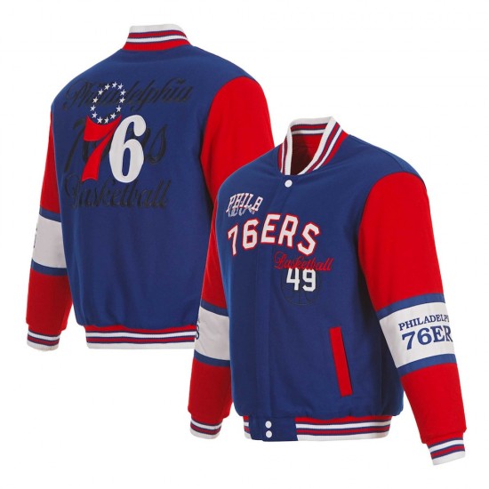 Philadelphia 76ers Royal and Red Varsity Wool Jacket