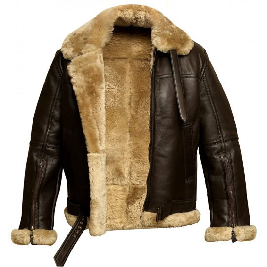 RAF Bomber Ginger Aviator British Sheepskin Shearling Leather Jacket