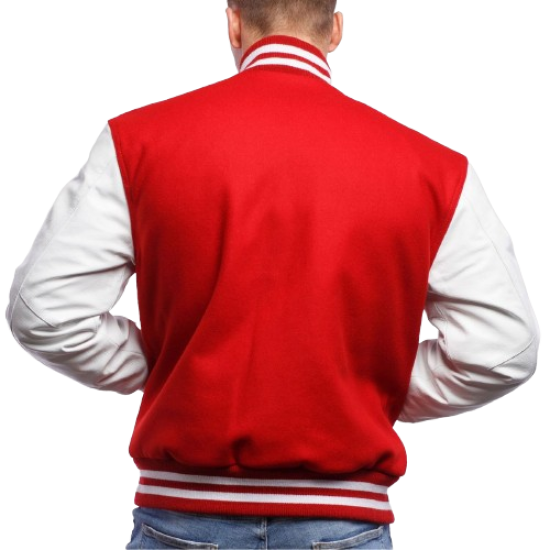 Red Wool and White Leather Varsity Letterman Jacket