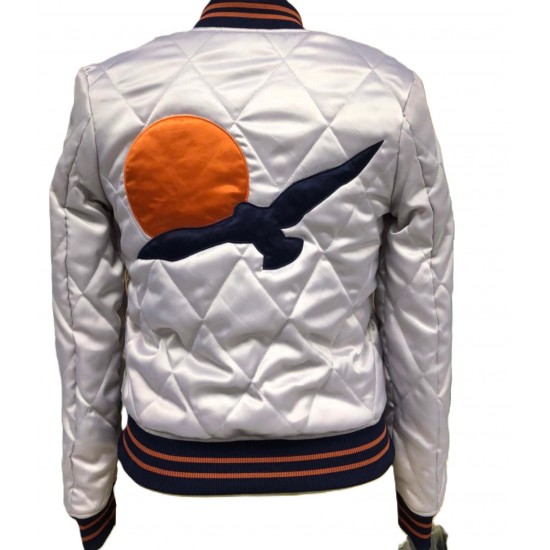 Retro 70s Silver Wings Bomber Jacket with Sun Patchwork