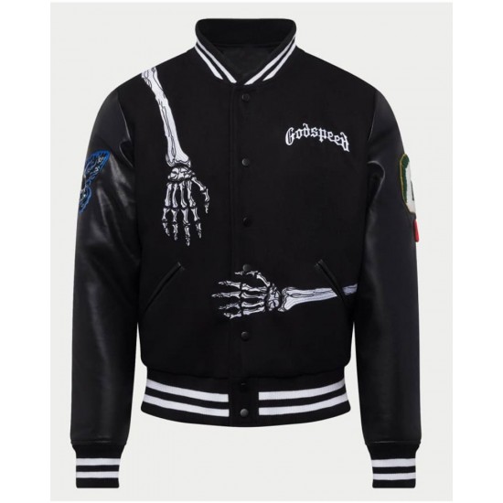 Rod Godspeed Skull Wool and Leather Varsity Jacket