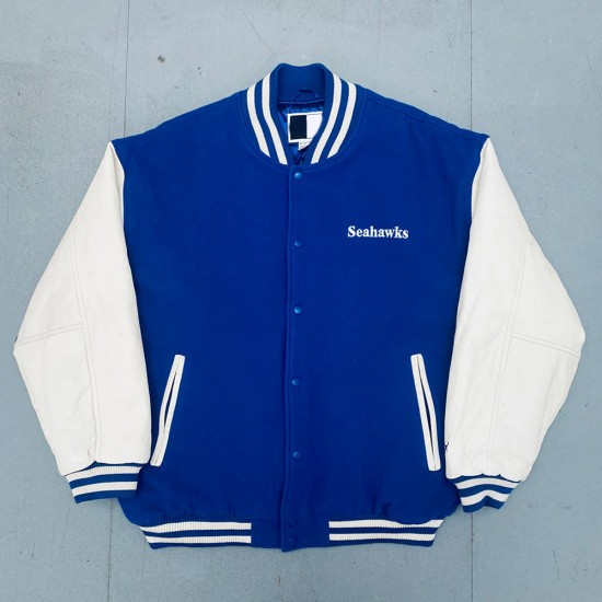 Royal and White 1990's Seattle Seahawks Varsity Jacket