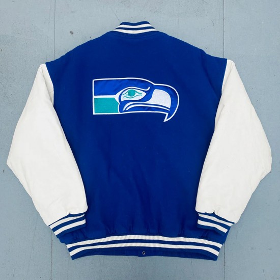 Royal and White 1990's Seattle Seahawks Varsity Jacket